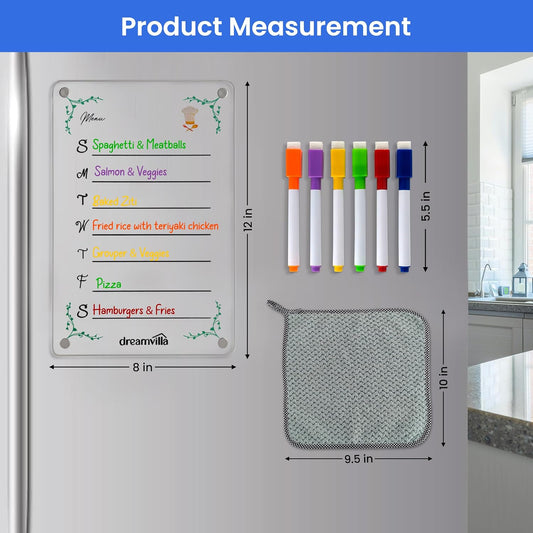 Acrylic Magnetic Menu Planner for Refrigerator – Dry Erase Board for Fridge with Markers, Clear Weekly Meal Planning Board, Kitchen Organizer for Grocery & Shopping List