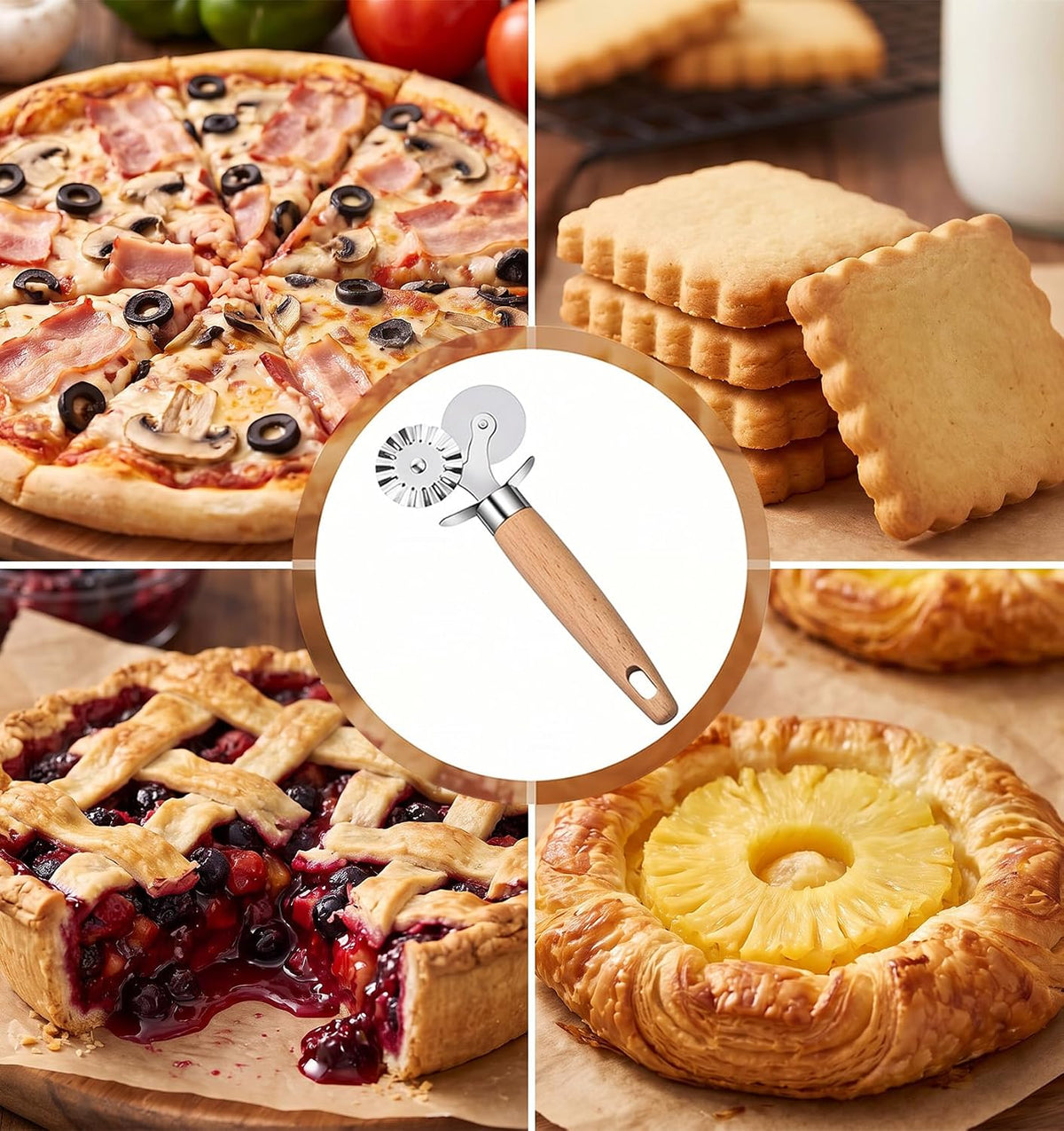 1 Pcs Pasta Cutter Wheel, Cracker Cutters for Baking, Straight & Fluted