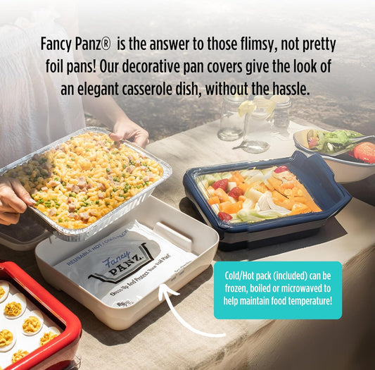 Fancy Panz Red Premium Aluminum Foil Pan Carrier with Secure Latch Lid - Reusable Casserole Carrier for Half Size Pans - Food Transport Holder for Potlucks, Parties, Tailgates & Entertaining
