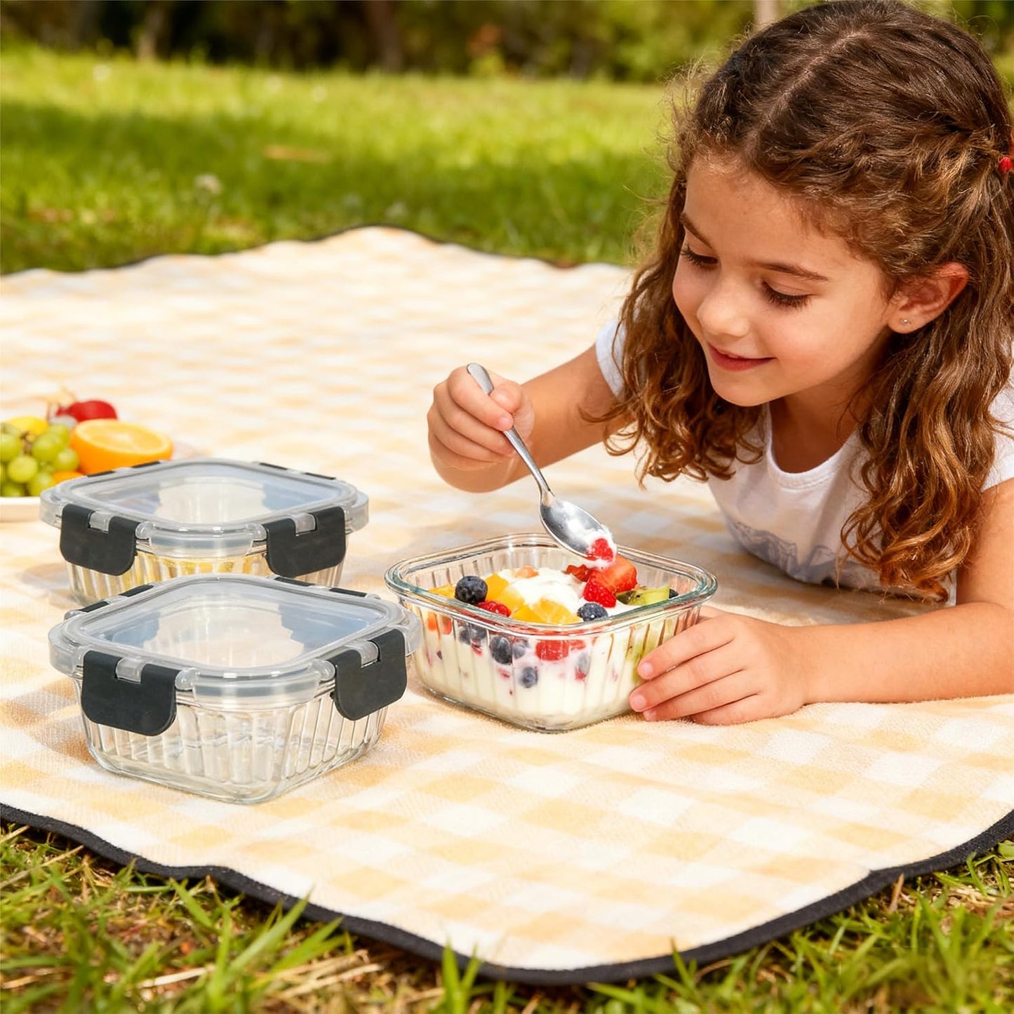 Glass Fluted Ombre grey Leak-Proof 6-Piece Set Food Storage Containers, Food Containers with Lids, Meal Prep Containers. (Rectangular)