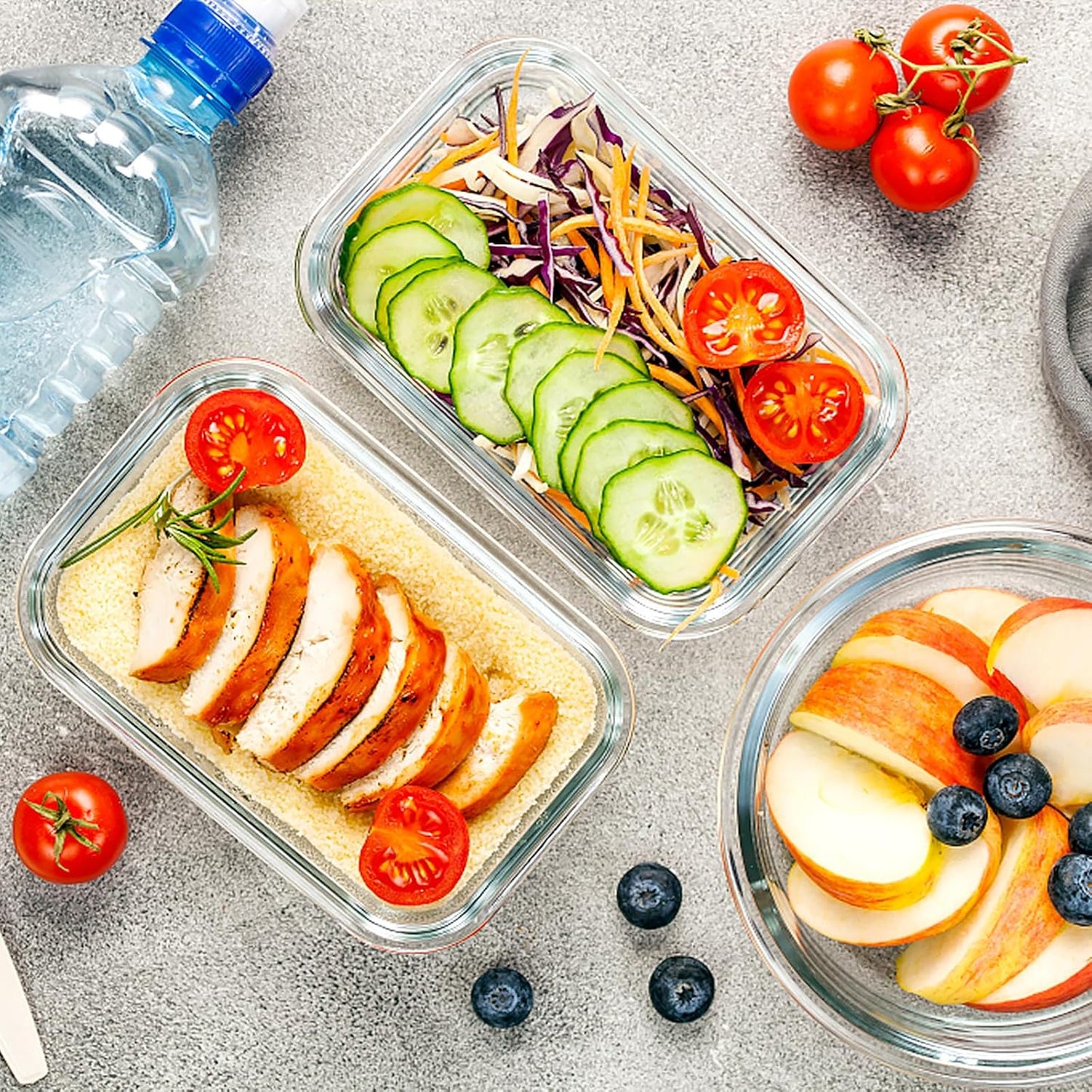 VERONES 5Pack 36OZ 3 Compartment Set and 10Pack Glass Meal Prep Containers, Airtight Lunch Containers, Glass Food Storage Containers with Lids, for Microwave, Oven, Freezer & Dishwasher Friendly