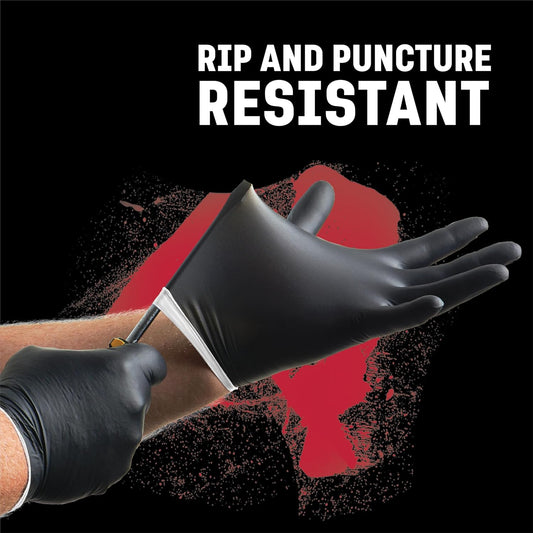 Venom Steel Industrial Nitrile Gloves, Chemical Resistant Disposable Black Gloves, Latex-Free, Powder-Free, Textured Grip, Heavy Duty Two-Layer Protection, 6 mil,Medium, 100 Count