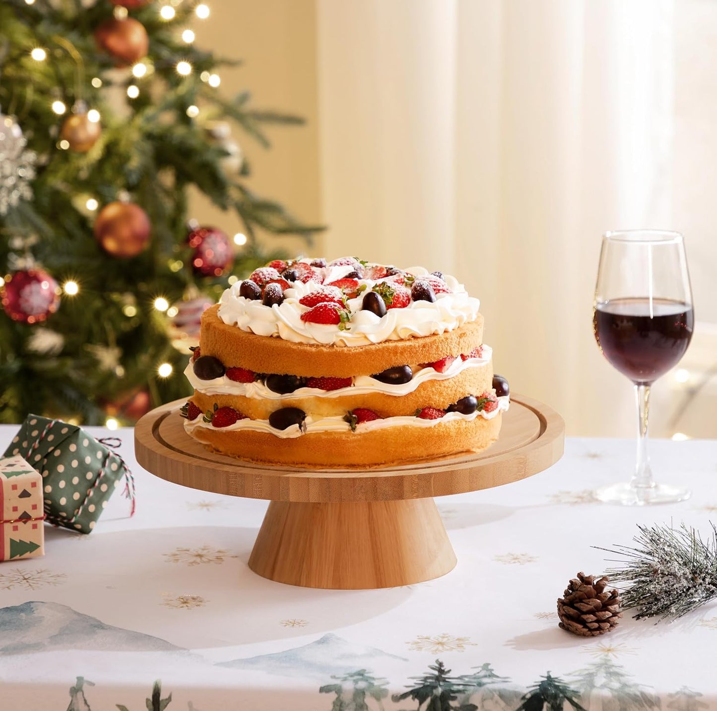 HBlife Cake Stand with Lid (11.4"), Multifunctional Cake Stand with Acrylic Dome, Acacia Wood 6-in-1 Cake Plate Display Stand with Cover for Baking Gifts, Birthday Kitchen Parties, Weddings