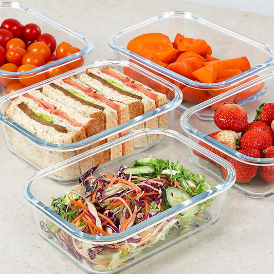 KOMUEE 30 oz 5 Pack Glass Meal Prep Containers, Glass Storage Containers with Lids - Dishwahser, Microwave, Oven and Freezer Safe