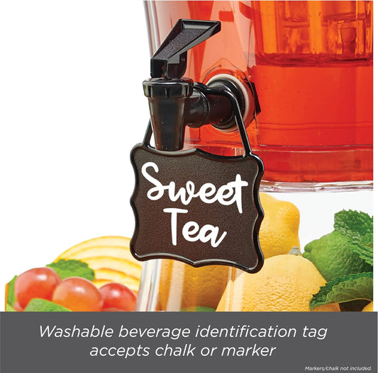 Buddeez 3.5 Gallon Clear Drink Dispenser - Built In Ice Cone and Spigot for Easy Pouring - Party-Perfect Serving Station with Chalk Board Tag