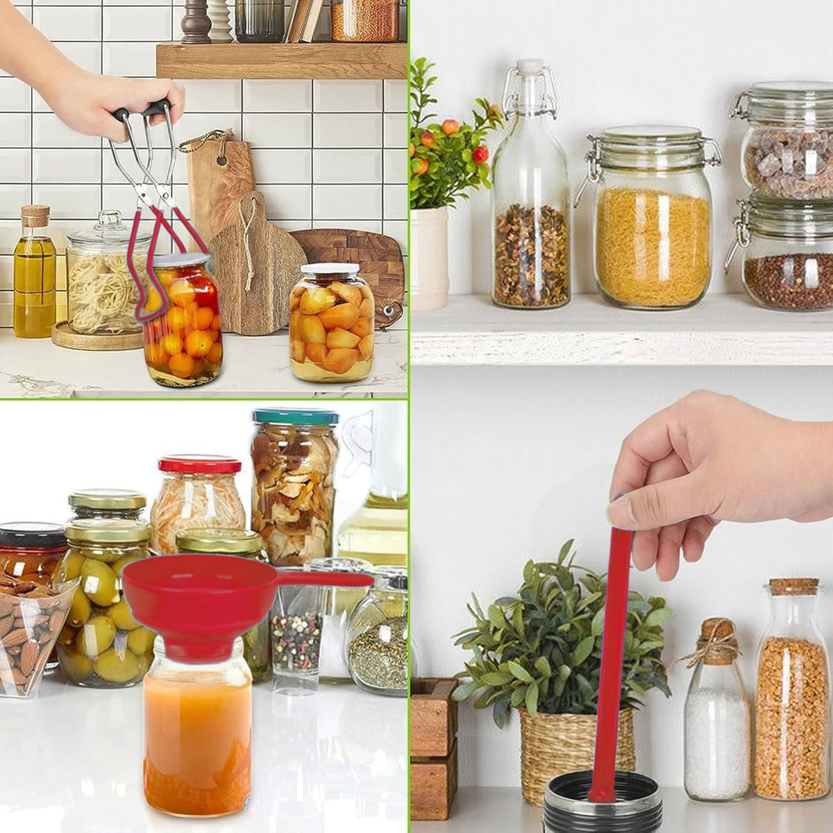 Supa Ant Canning Supplies Starter Kit (Food Grade) - Canning Kits Set for Beginners - 3 Pcs. Including Wide Mouth Jar Funnel, Magnetic Lid Lifter, Stainless Steel Jar Lifter (Assembled in USA) Green