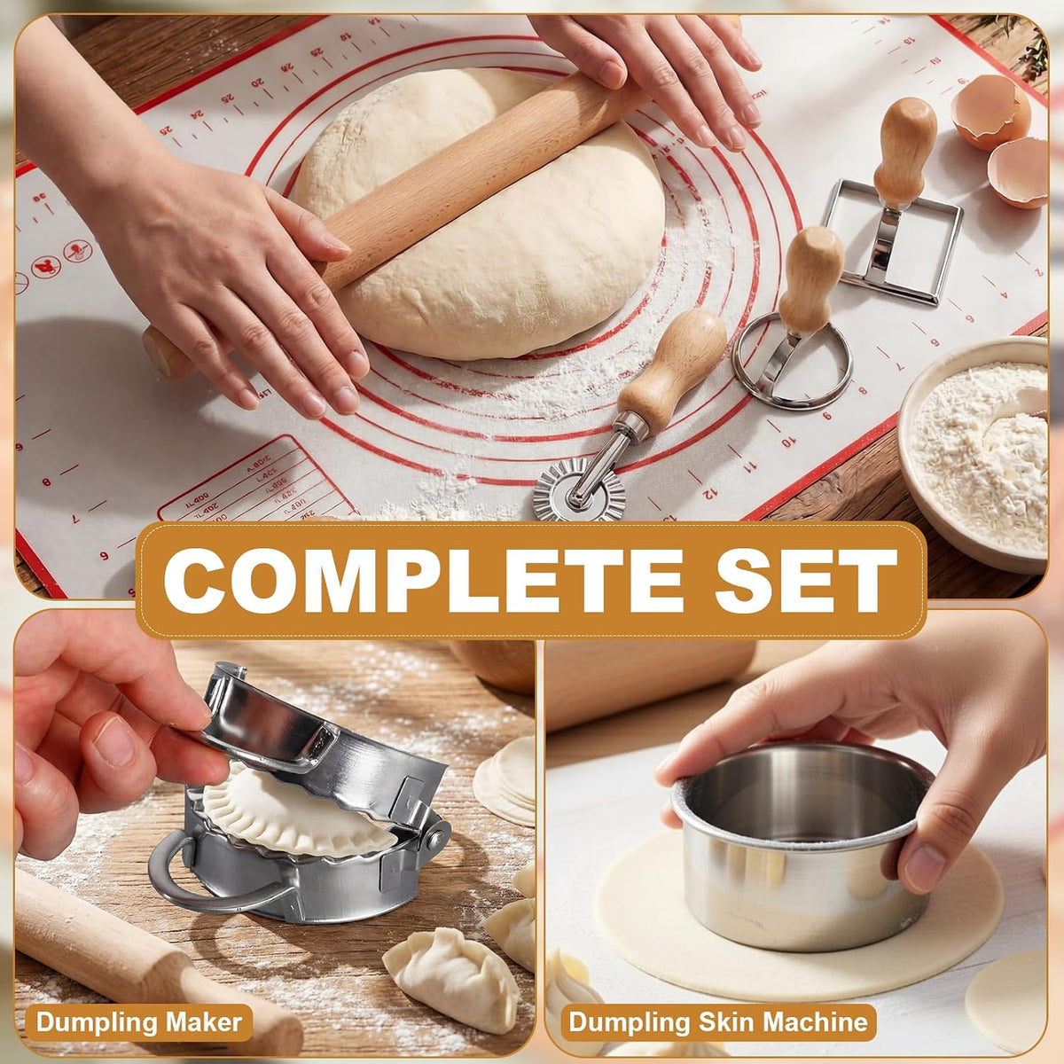 8 Pcs Ravioli Maker Set, 10-hole Mold & Stainless Steel Cutters