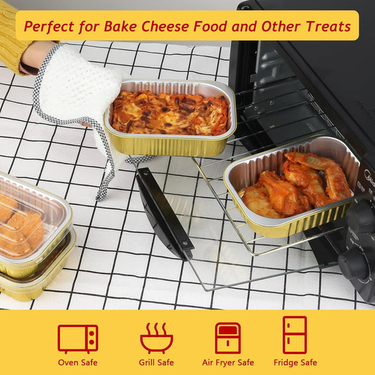 LNYZQUS 1lb Small Foil Pans With PP Lids 50 Pack, 16oz Heavy Duty Aluminum Leftover Containers Holders,Disposable Baking Tins To Go Containers For Cooking Heating Storing Meal Prep