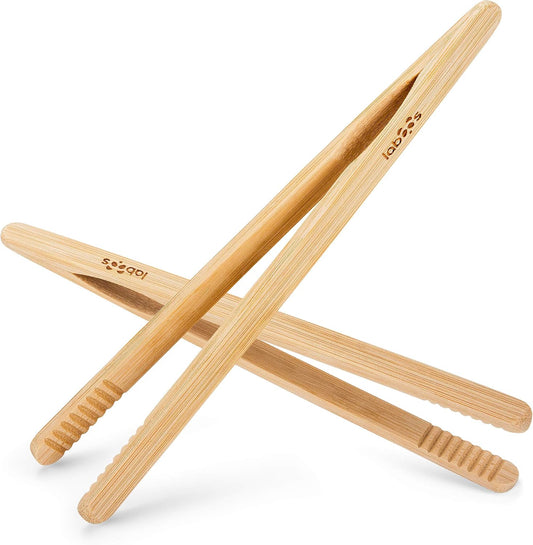 2-Pack Classic 8.7” Bamboo Toast Tongs – Natural Wooden Tongs for Toaster,Tongs for Cooking,Oven, Air Fryer, Pickles, Snacks – Heat-Resistant, Food Safe – by Laboos