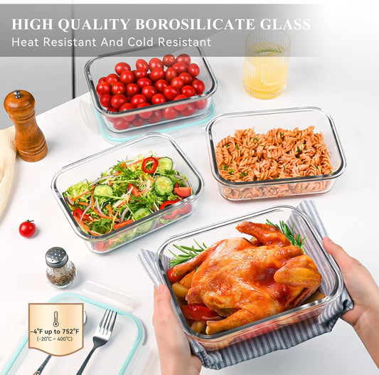 GEHE 4 Pack 52 oz Large Glass Food Storage Containers with Lids - Glass Meal Prep Containers For Baking, Storing, Airtight Lunch Container, Freezer, Dishwasher, Microwave and Oven Safe, BPA Free
