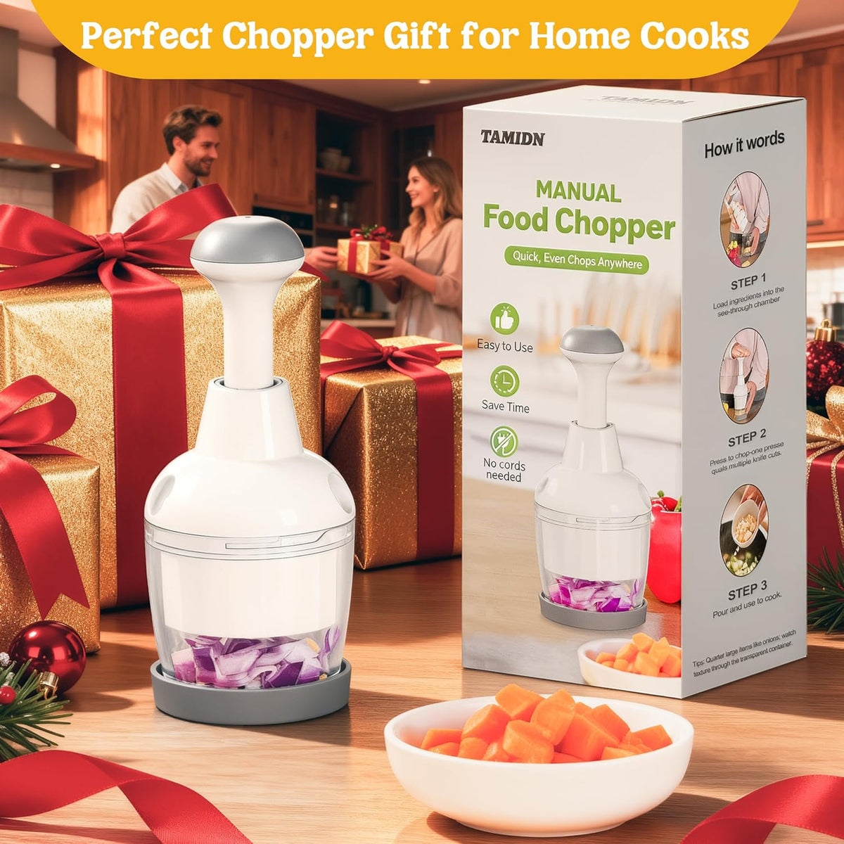 Food Chopper with Container, 360-Degree Blades, Dishwasher Safe, White