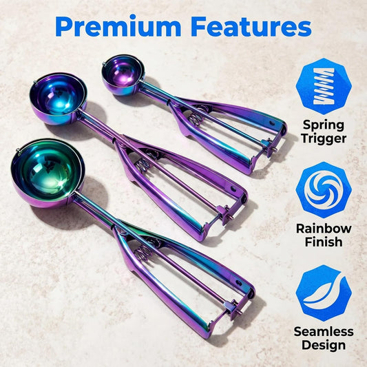 Colorful Ice cream spoon,cookie Scoop Set,Stainless steel ice cream scoop with trigger release,3 Sizes (3pcs set)