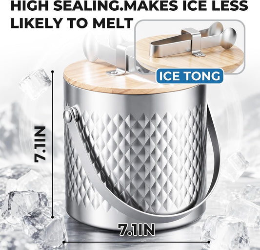 Ice Bucket for Parties with Lid,3L Large Insulated Metal Drink Bucket for Cocktail Bar with Tongs,Cooler Beverage Tub