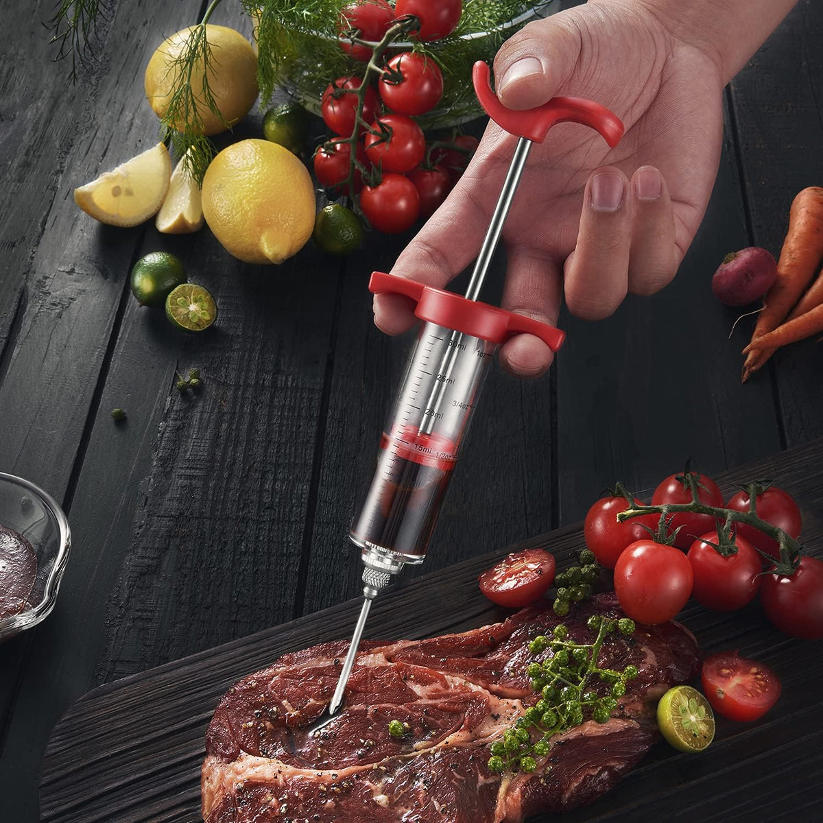Meat Injector Plastic with 2 Stainless Steel Needles and Brushes
