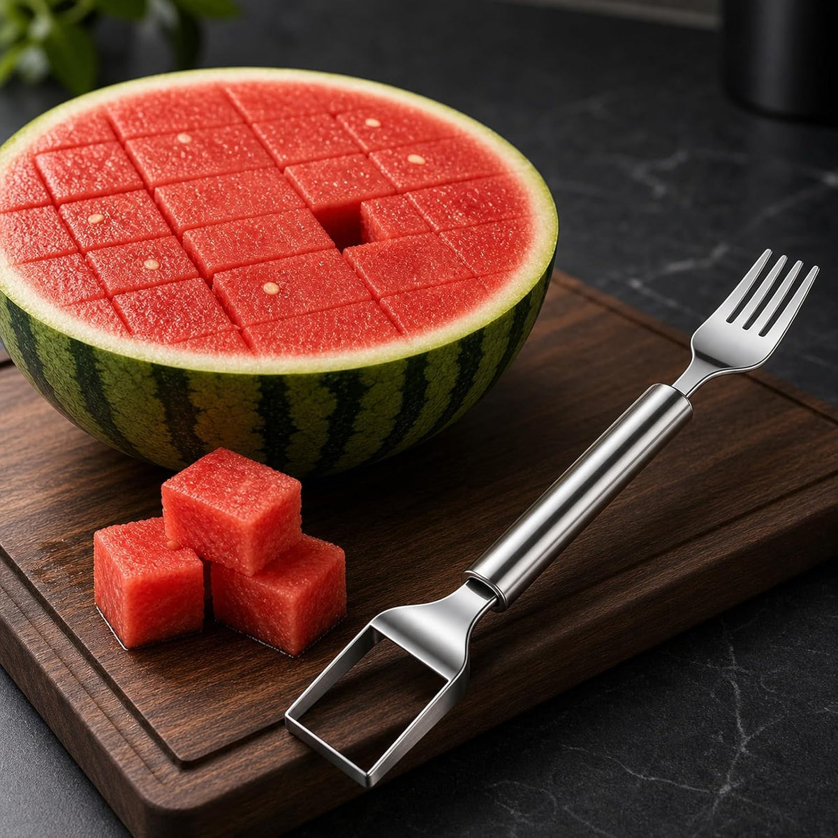 Watermelon Fork Slicer Cutter Double-headed - 2-Pack Stainless Steel Fruit Cutter Tool for Watermelon Stainless Steel Watermelon Slicer & Fruit Fork for Home Party Camping Kitchen Gadget