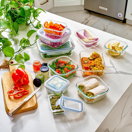 AISOON 16 Pcs (pack of 8) Glass Food Storage Containers with Airtight Lids,Leakproof Large Food Containers BPA-Free Glass Set, Stackable Meal Prep Containers, Freezer,Microwave& Dishwasher Safe