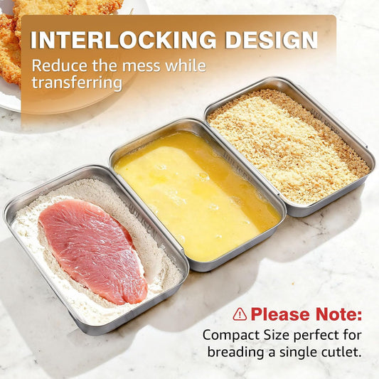 HULISEN Breading Trays Set of 3, Stainless Steel Breading Pans, Small