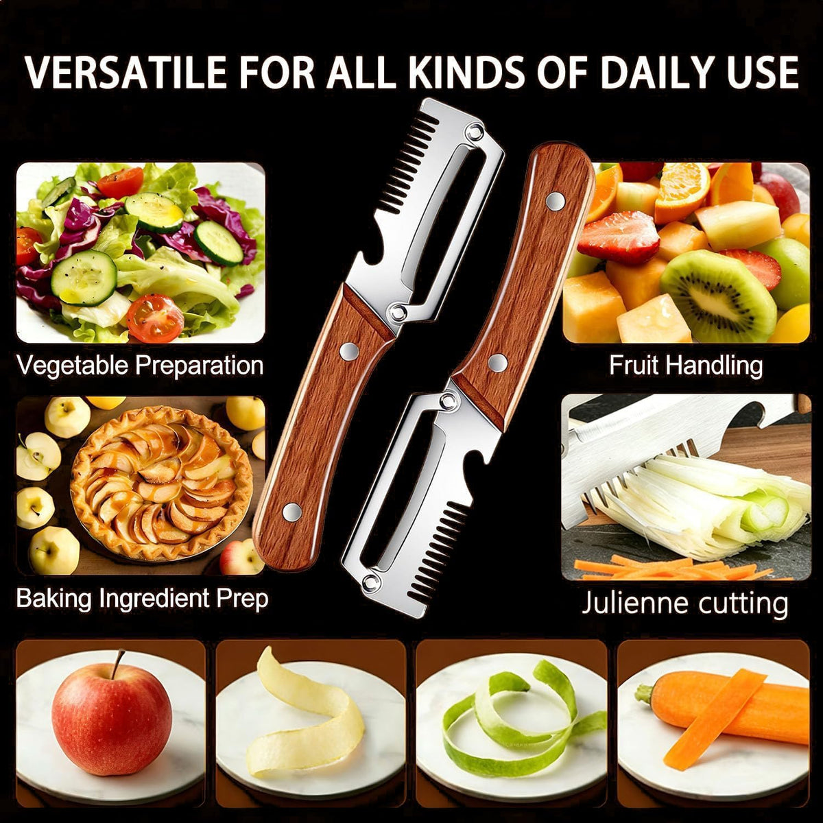 Multifunctional Vegetable Peeler,With wooden handle & bottle opener and grater 3 in 1 kitchen gadgets for potatoes pumpkinsp garlic sugarcane pineapples carrots and other vegetables or fruits