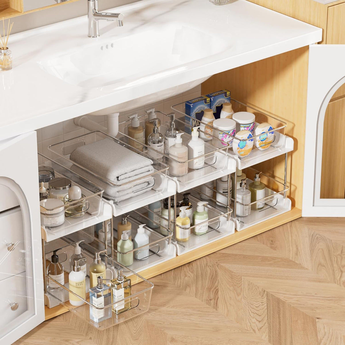 Vtopmart 4 Pack Bathroom Under Sink Organizers Organizer, 2 Tier Clear Pull-Out Organization (S-Standard)
