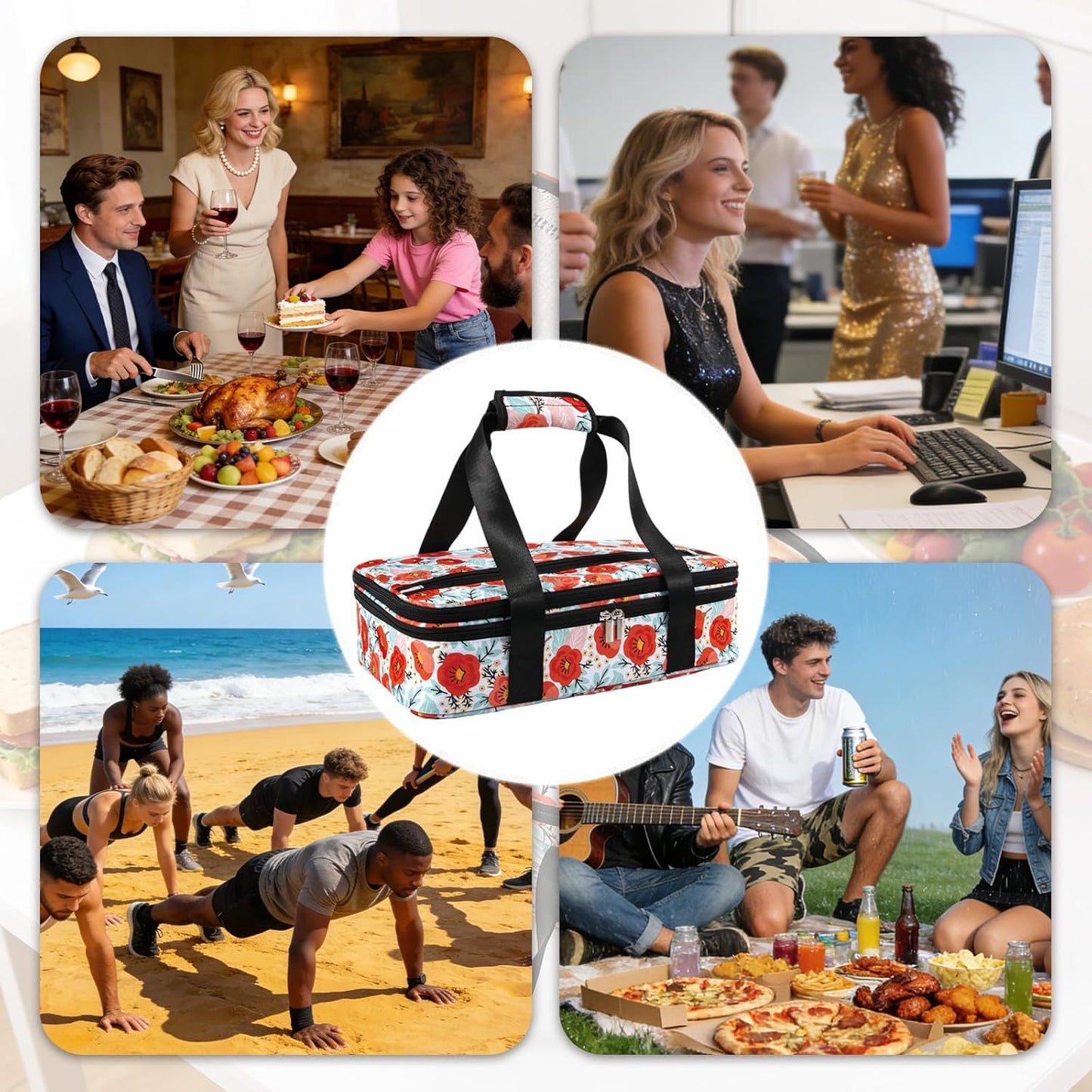 Insulated Casserole Carrier Expandable for Hot or Cold Food with Handle Food Transport for Travel Picnic Cookouts,Fits Pioneer Woman Kitchen Stuff Accessories and 9" x 13" Baking Dish