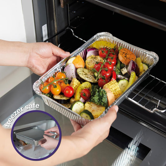 MATANA 25 Pack 10x14 Aluminum Pans, Lasagna Pan Disposable Baking Tin Foil Pan, Half Size Deep Steam Table Pan, Aluminum Tray, Great for Oven Roasting, Chafing, Heating, Serving Food, Parties