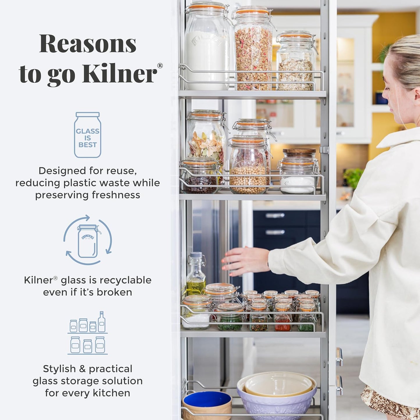 Kilner 3 Litre Glass Cereal Dispenser | Storage Jar with Airtight Glass & Silicone Lid | Easy-Pour Spout for Mess-Free Serving | Food Dispenser for Cornflakes, Beans, Granola and Pet Food