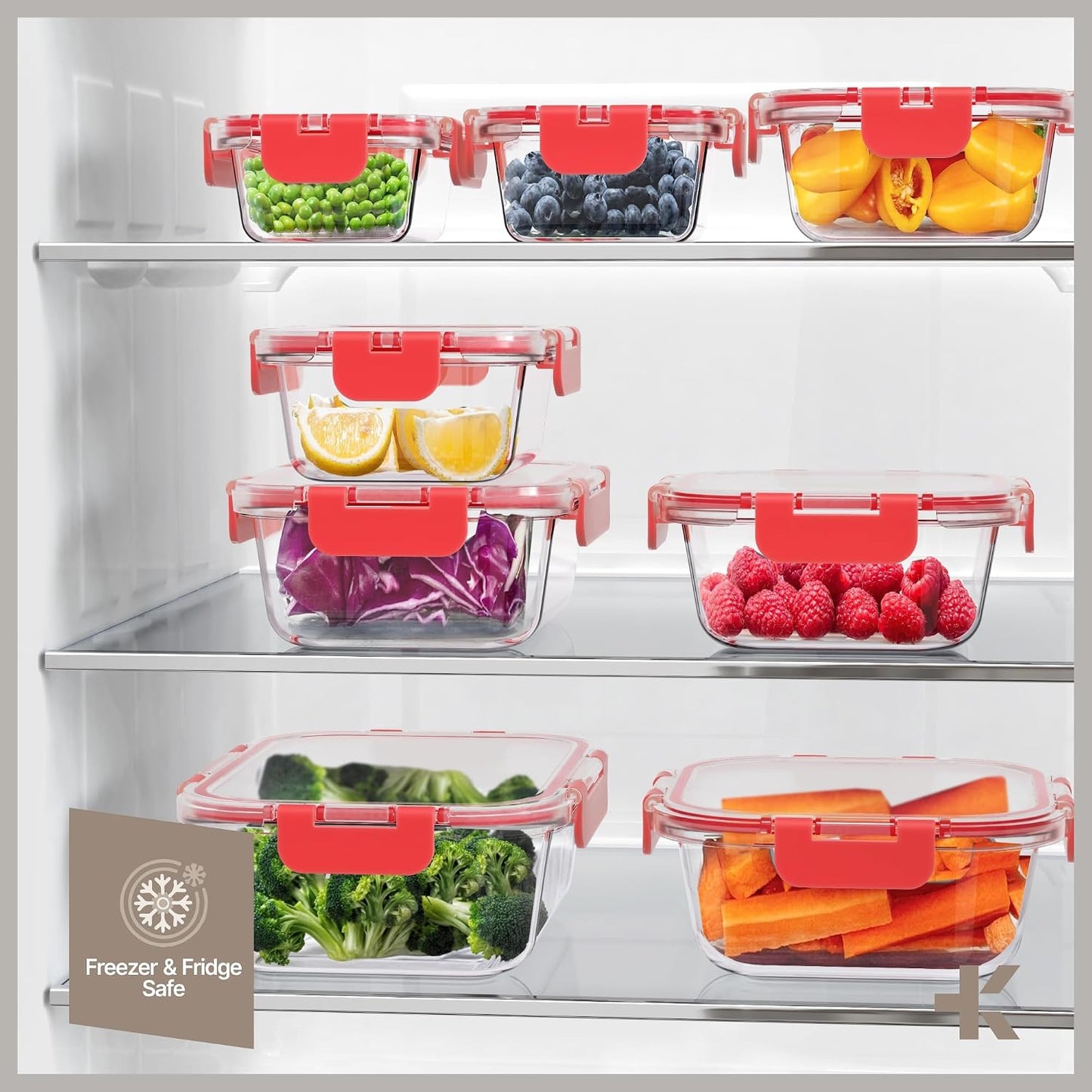 Bakken Borosilicate Glass Food Storage Containers with Lids 16 Pieces, BPA-Free Stackable Lunch & Leftover Containers, Microwave, Freezer & Dishwasher Safe, 100% Airtight Leak-Proof, Gray