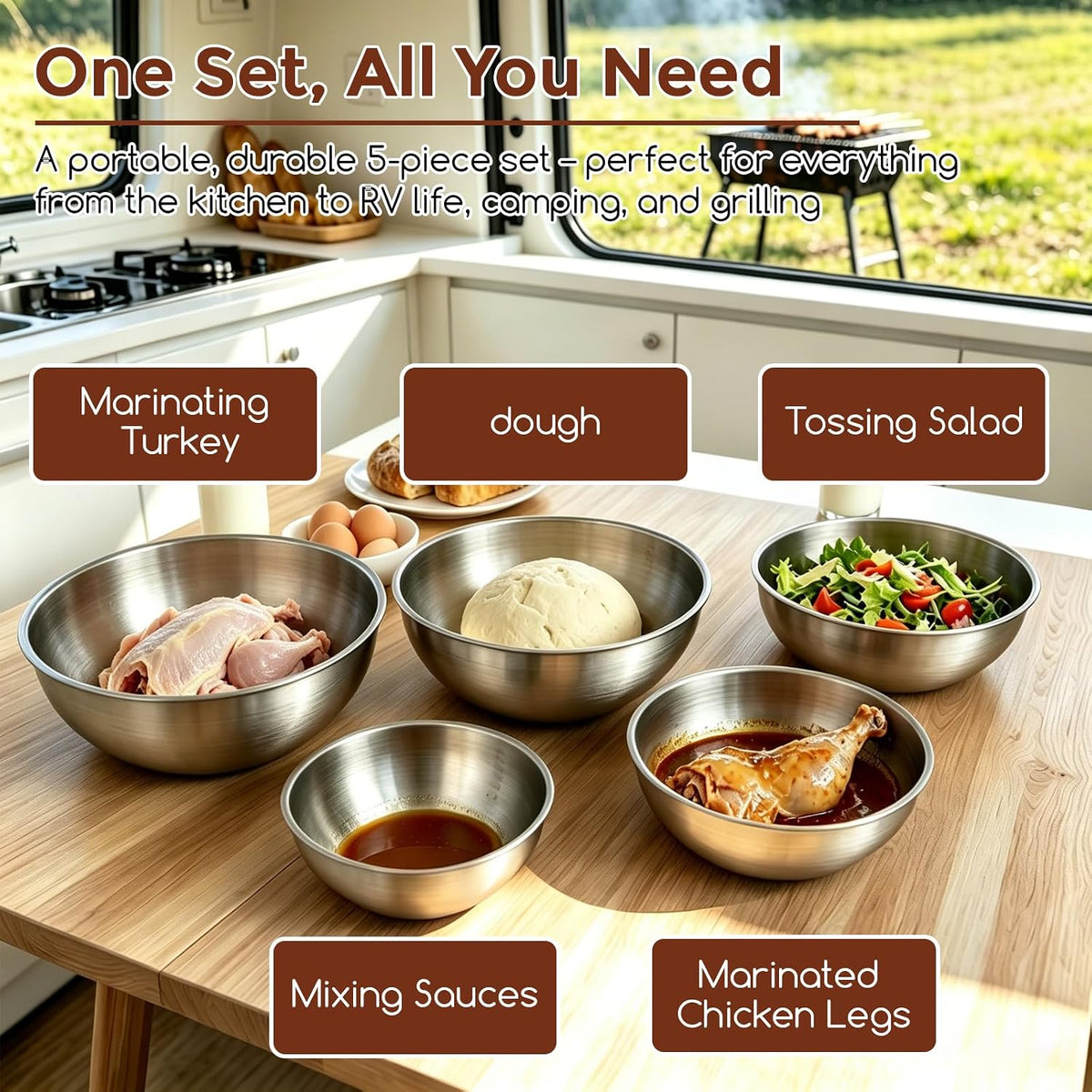 Gronivex Stainless Steel Mixing Bowls Set, (1.5, 2.2 & 3.4 Qt)
