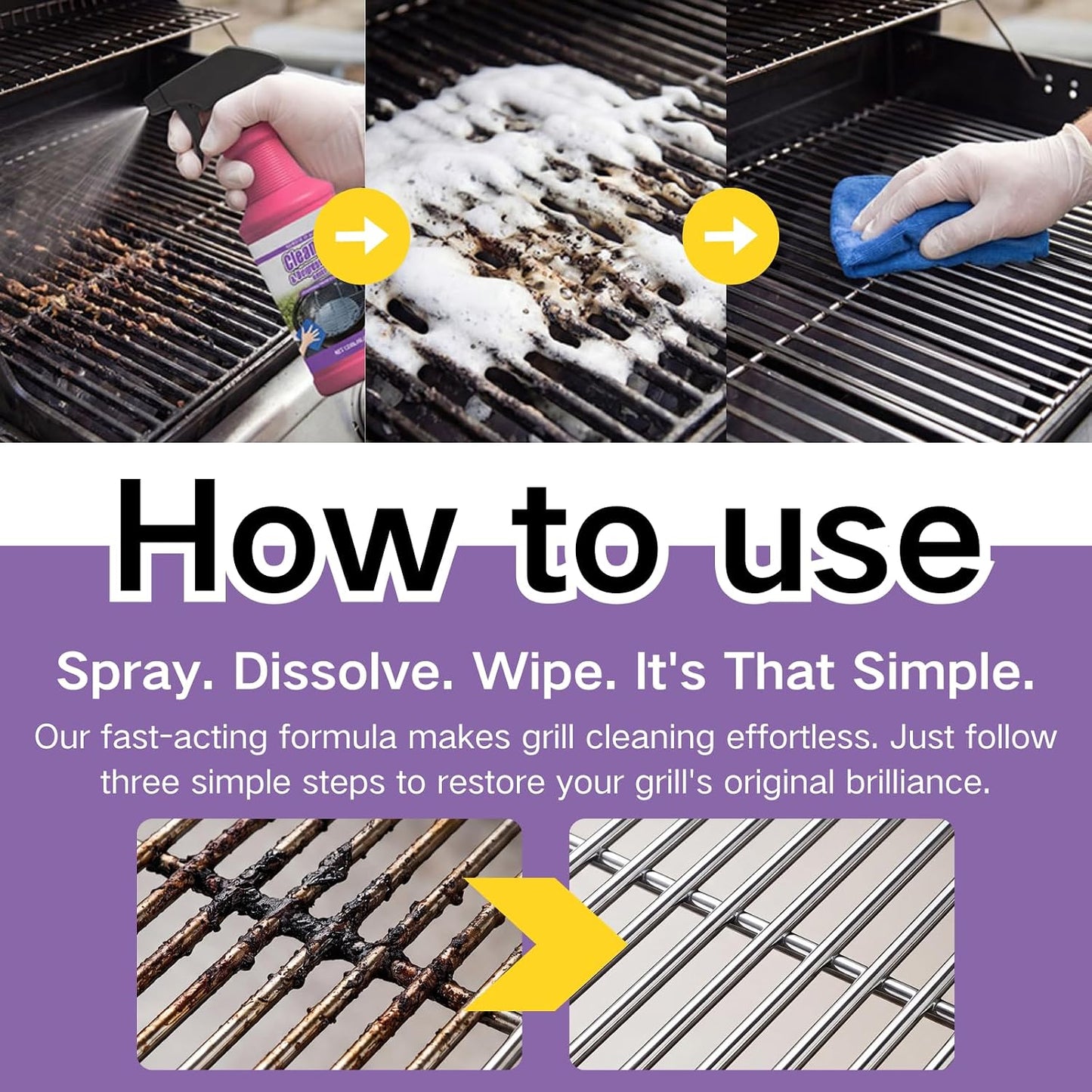 Cleaner&Degrcaser Smoky Stains,Fast-Acting Grill Cleaner Spray,120ml Fast Acting Grill Degreaser Spray for Outdoor Grills,Heavy Duty BBQ Degreaser for Burnt Food & Stubborn Grease. (1)
