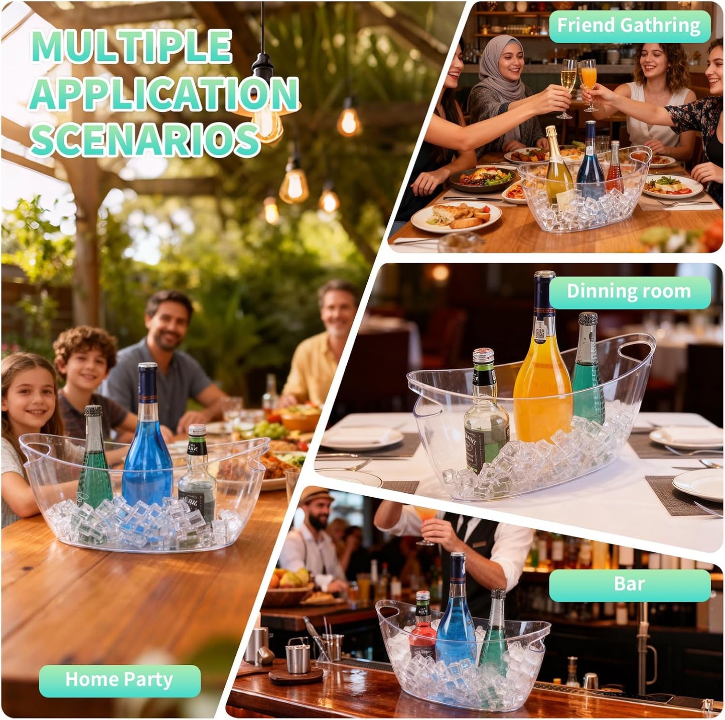 Ice Buckets for Parties, 2 Pack 5.5L Clear Acrylic Champagne Beverage Buckets Tub with Scoops & Wine Bottle Opener, Large Ice Bucket for Mimosa Bar, Wine, Beer, Cocktails & Drinks (3-5 Bottles)