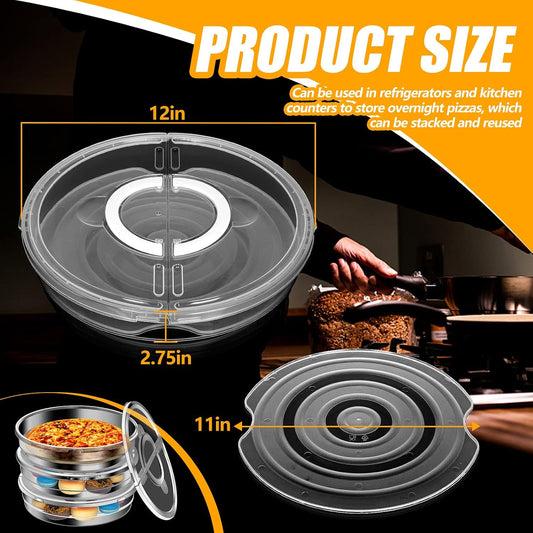 Crowye 3 Pcs 12 Inch Pie Carrier with Lid and Handle, 2 Compartments Food Storage Container Round Pizza Holder Reusable Pizza Keeper for Egg Cheese Tortilla Pastry Cakes Desserts