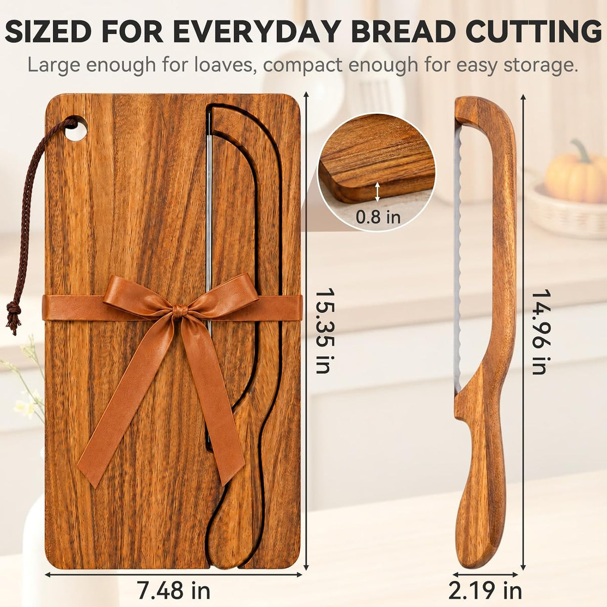 Premium Walnut Bread Cutting Board and Knife Set, Curved Serrated Bread Knife for Homemade Bread, Sourdough Bread Board with Magnetic Knife Storage
