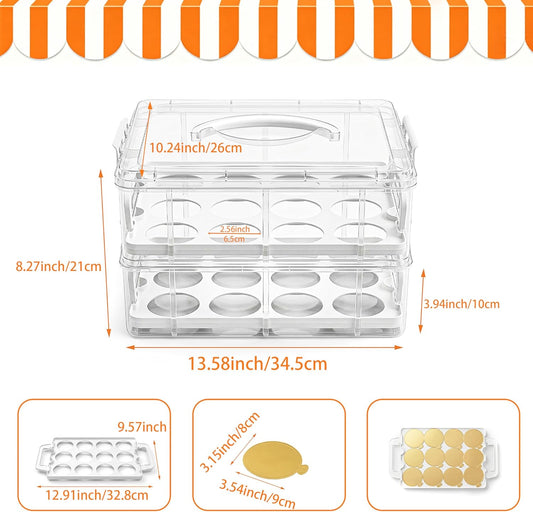 Cupcake Carrier with Lid and Handle 24 Hole with 100 pcs Mini cupcake boards (3.15inch),BPA-Free Cup Containers Holder for Cupcakes, Dessert,Nuts, Fruits, Vegetables, Salads, Cookies