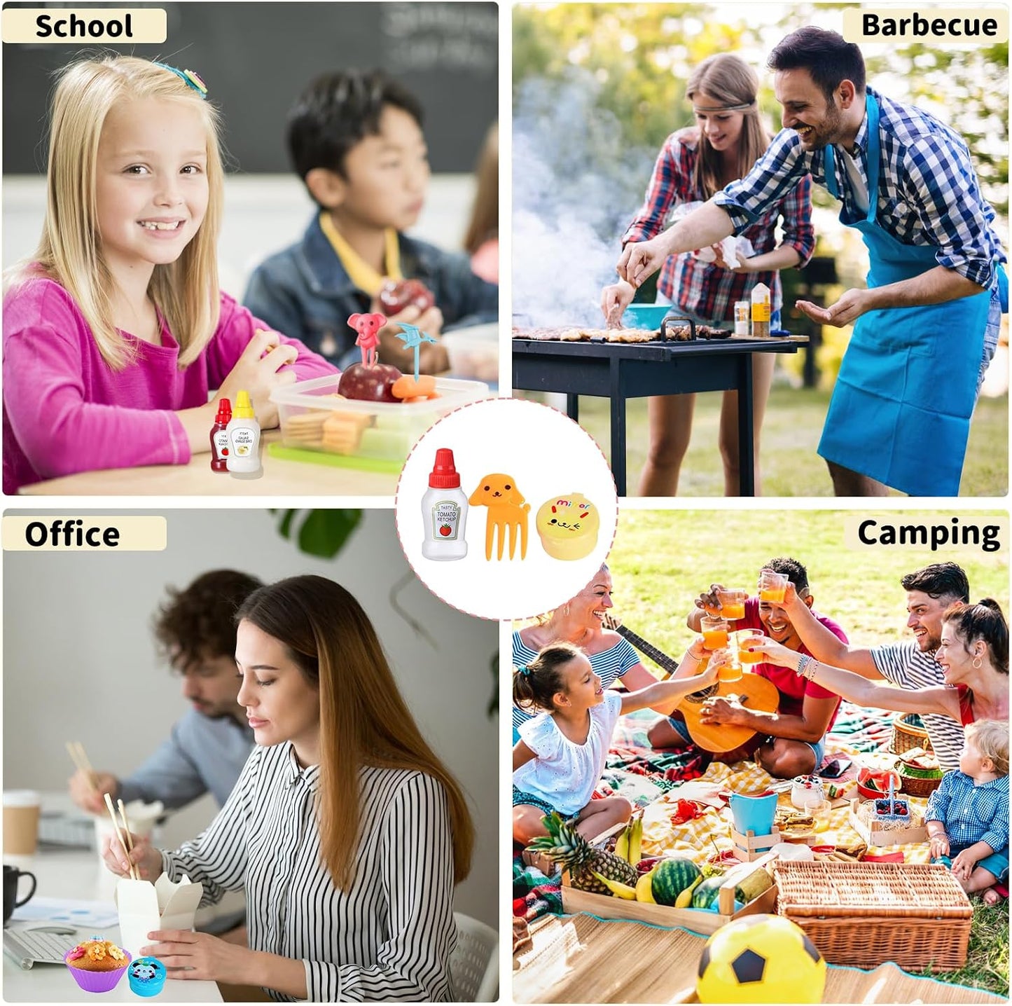 152 Pcs Bento Box Accessories Kids Mini Sauce Bottles Including Food Picks Mini Condiment Ketchup Squeeze Bottles Reusable Animal Fruit Food Toothpicks for Camping Office Accessories