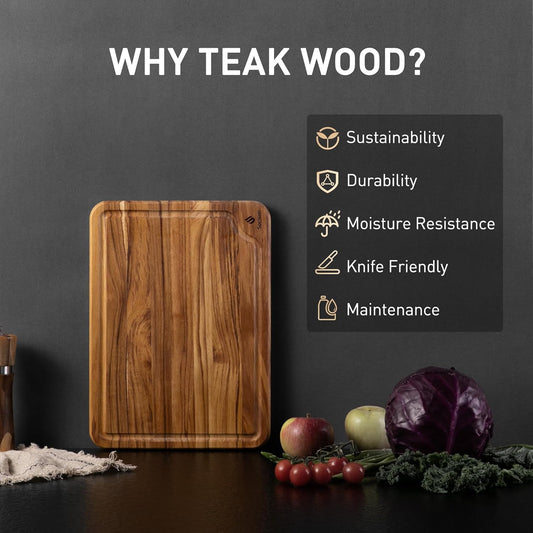 4 Pack Teak Wood Cutting Board Set for Kitchen Heavy Duty Non Toxic Non Slip Solid Thick Wood Haus Chopping Board Extra Large Big Small Meat Best Essential House Warming Hostess Host Gift