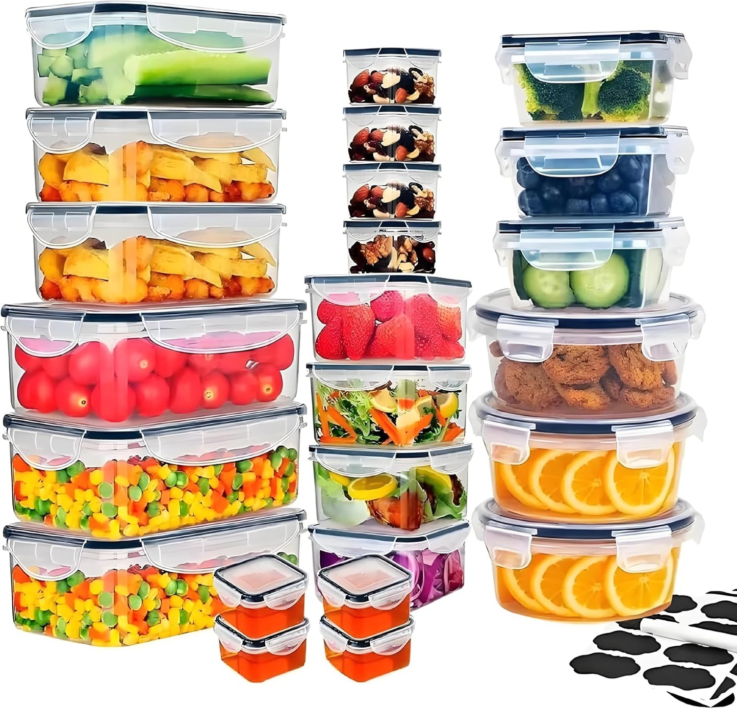 48 Pack Meal Prep Containers Set With Airtight Lids,BPA Free Food Storage Containers For Leftovers Leakproof Stackable Freezer/Microwave/Dishwasher Safe Lunch Box (24, Rectangular+Roud)