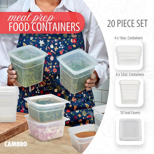 Cambro Food Storage Containers with Lids - Translucent (Microwave Safe and BPA-Free) - 16 and 32 oz (ounce) Food Storage Container - (20 Piece Set)