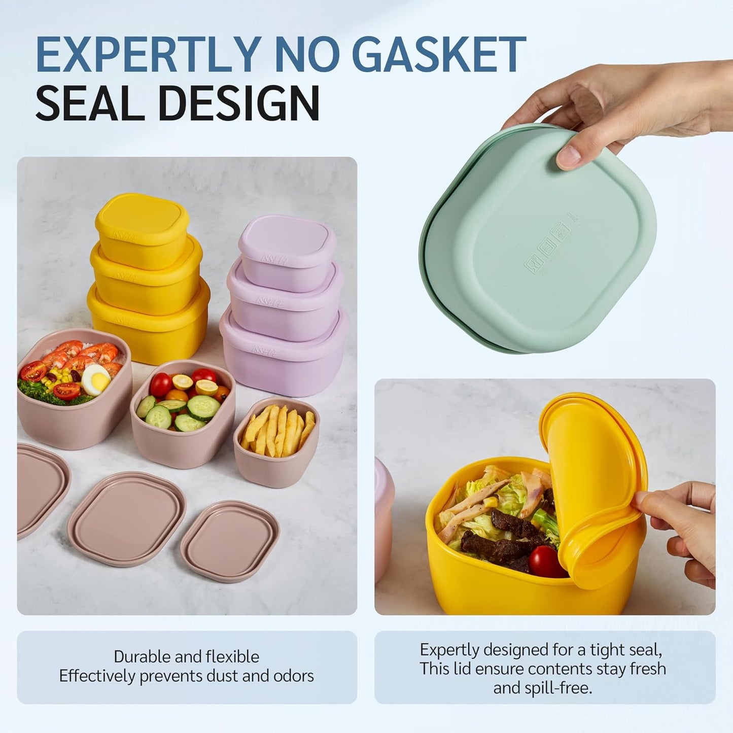 ISSEVE 12Pcs/Set Nesting Silicone Food Storage Containers with Lids, BPA Free Reusable Meal Prep Silicone Containers Airtight, Freezer Dishwasher Safe (33.8oz, 20oz, 10oz, 6.7oz, 1.3oz) (Beige)