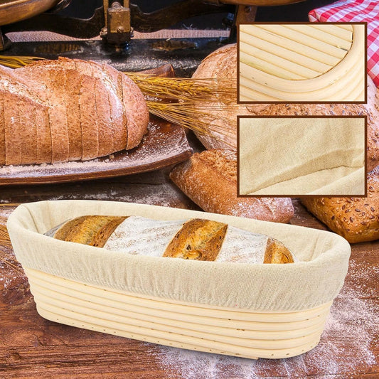 12 inch Oval Bread Proofing Basket Banneton Bread Dough Proofing Rising Rattan Basket & Liner for Baking Bread Making