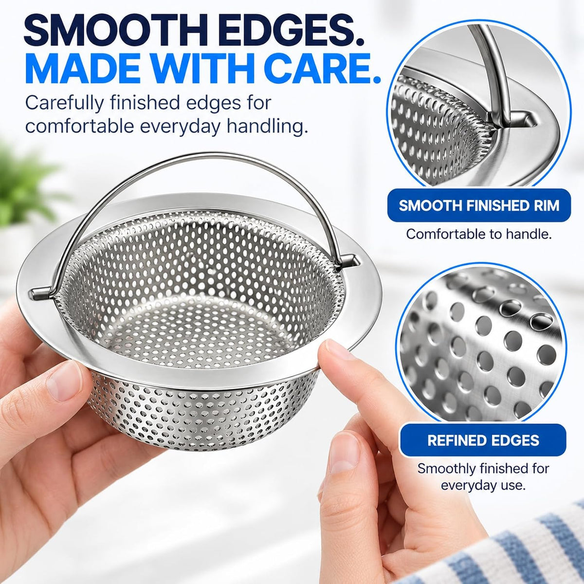 Kitchen Sink Drain Strainer & Stopper with Basket, Stainless Steel Drain Plug Cover Catcher for Food Waste - Sink Accessories for Home or Kitchen Sink Shroom Fit US Standard 3-1/2'' Drain Hole