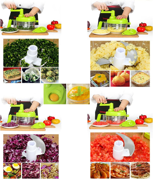 Tenta Kitchen Food processes Hand Crank Food Processor/Manual Food Chopper/Meat Grinder/Vegetable Dicer And Mincer/Fruit Blender With Egg Separator Rotary Onion Chopper(2 Sets steel blades)