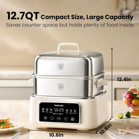 Electric Food Steamer 12.7 QT, Double-Tier 8-in-1 Vegetable & Meal Steamer
