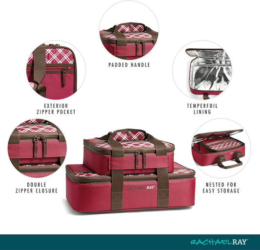 Rachael Ray Lugger Duo, Insulated Casserole Carrier for Hot or Cold Food, Thermal Lasanga Lugger Tote for Pockluck, Parties, Picnic, and Cookouts, Fits 9" x 13" Baking Dish, Sea Salt Grey