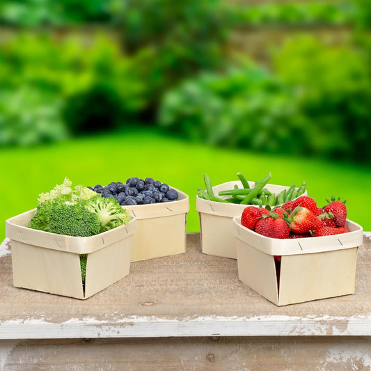 Cornucopia Brands Quart Wooden Berry Baskets (8-Pack); 5.75-Inch Square Vented Wood Boxes for Fruit Picking, Easter or Arts & Crafts