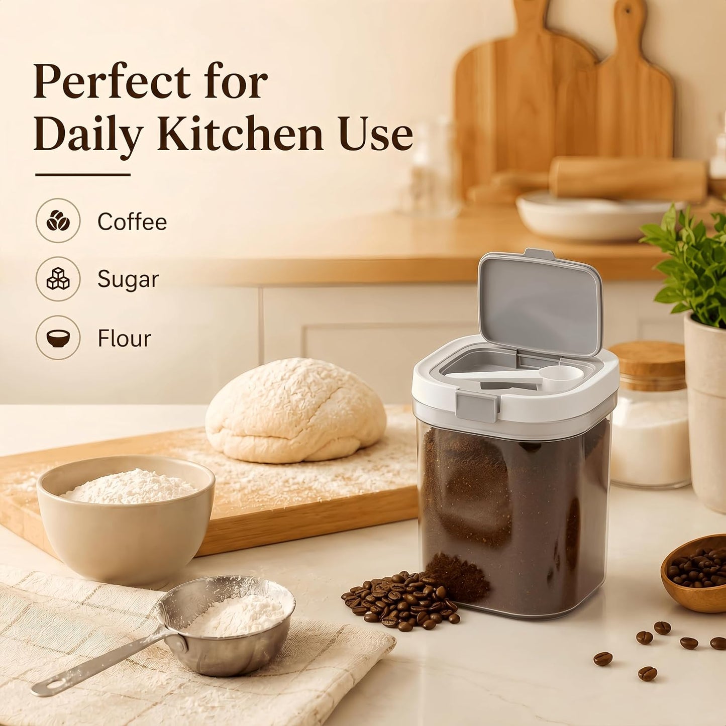 Airtight Brown Sugar Container with Spoon - 27 Fl Oz (800ml) Clear Storage Jar for Pantry - BPA-Free AS Material Perfect for Ground Coffee (Holds 12 oz Weight), Beans, Flour & Tea