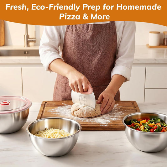 3 Pack Pizza Dough Proofing Box Includes Cutter, 800ML Stainless Steel Food Storage Container with Lid, Household Pizza Dough Bowl for Bread & Dough Balls