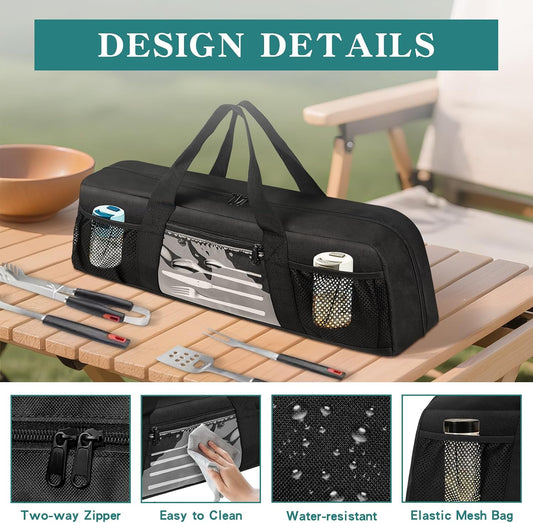 Grill Utensil Storage Bag, Large BBQ Tool Organizer Holder Caddy Case with Pockets, Fits up to 20" Tools, for Outdoor Grilling, Camping, Picnic, Barbecue Accessories (Bag Only, Black)