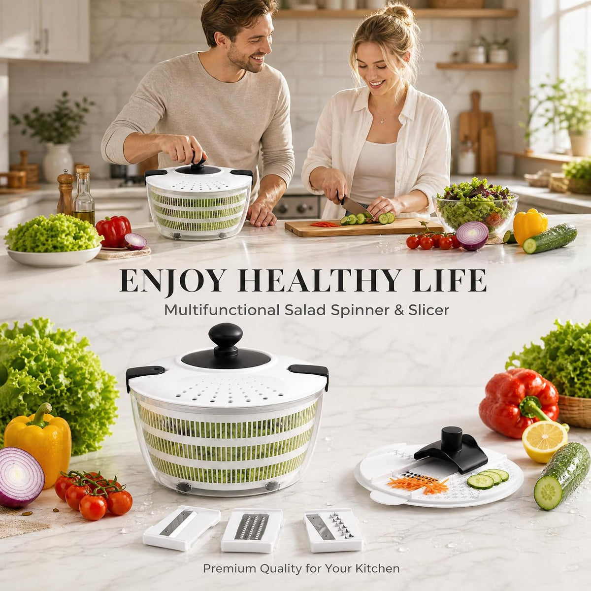 4.2 Quarts Salad Spinner & Mandoline Slicer Set with 5 Blades