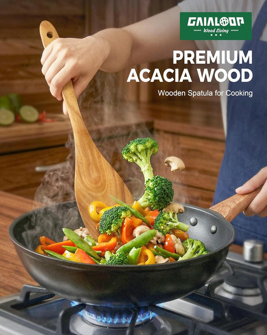 Acacia Wood Spatula Set, 2-Piece Turner & Slotted Spatula