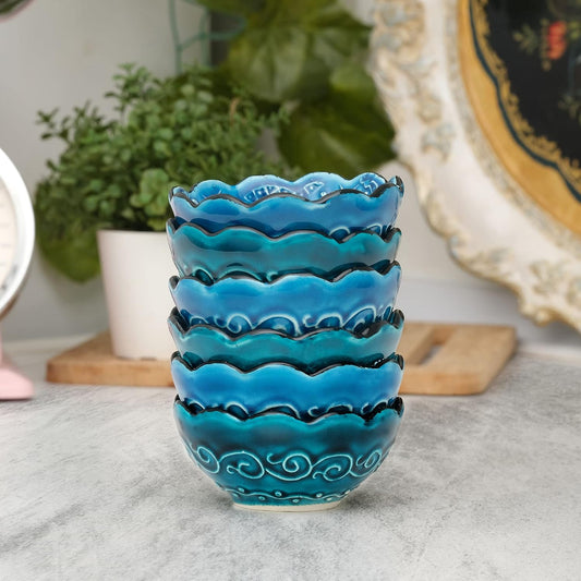 BCS Hand-Painted Ceramic Dipping Bowls Set of 6, 3 oz Mini Salsa Bowls 3.2"